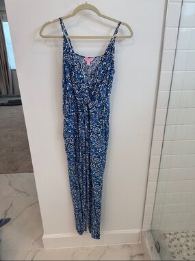 Lilly Pulitzer Blue & White Printed Spaghetti Strap Jumpsuit